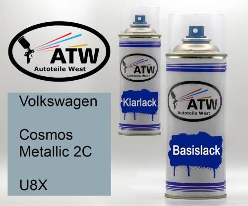 Volkswagen, Cosmos Metallic 2C, U8X: 400ml Sprühdose + 400ml Klarlack - Set, von ATW Autoteile West.